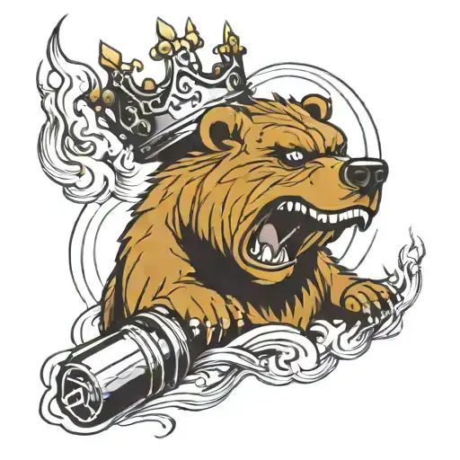 Angry Bear With Crown And Scares Smoking Bullet Bill