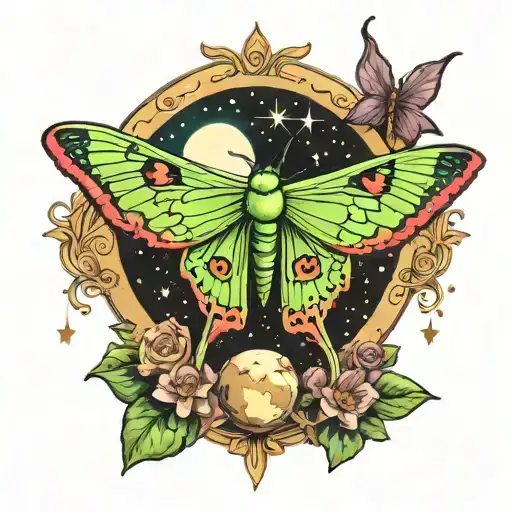 Luna Moth With Moon Phases Shooting Stars Galaxy