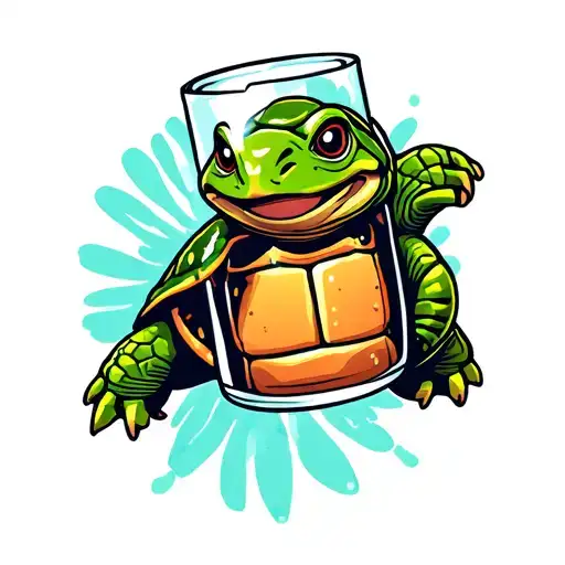 Cartoon Turtle Looking Through Pint Glass