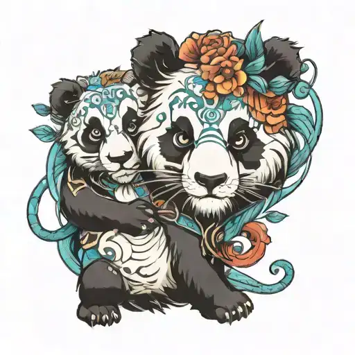 Panda With Lion Wearing