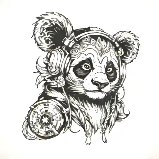 Panda With Lion Wearing Headphones