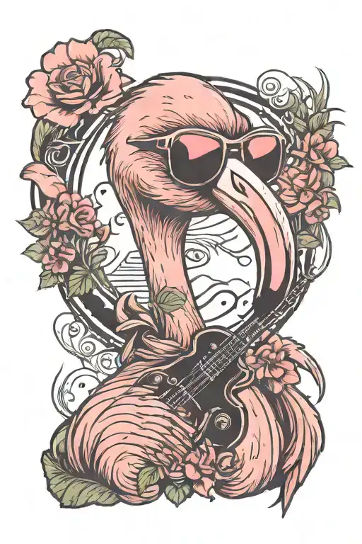 Flamingo Wearing Sunglasses Playing Music