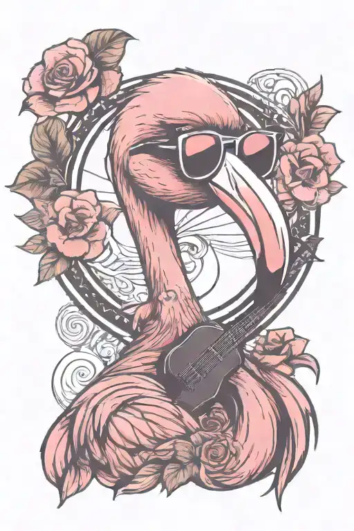 Flamingo Wearing Sunglasses Playing Music