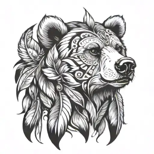 Bear Head With Feathers
