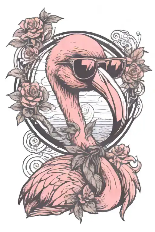 Flamingo Wearing Sunglasses Looking