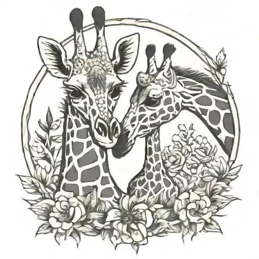 Mom And Baby Giraffes