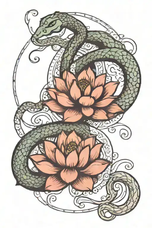 Unalome Symbol With Lotus Flower And Snake