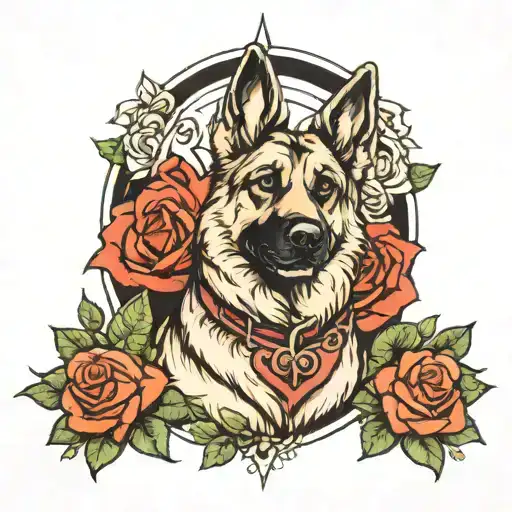 German Shepherd Dog Surrounded By Roses
