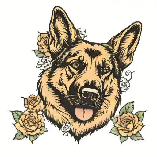 Plush Coat German Shepherd Dog Surrounded By Roses