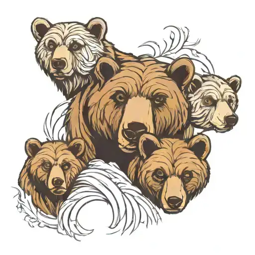 Mama Bear And 2 Cubs Face Only