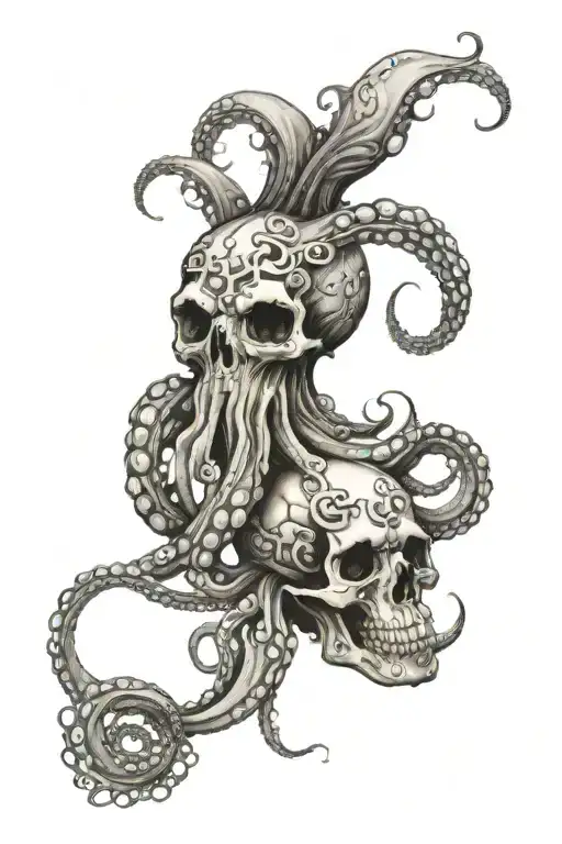 Octopus Wrapped Around A Skull
