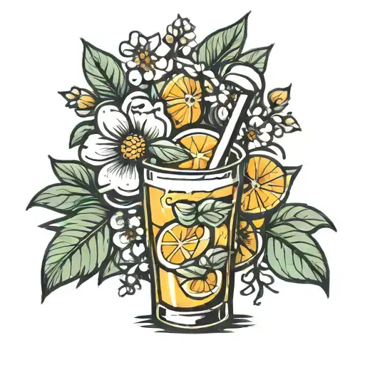 Orange Juice Cartoon With Flowers Coming