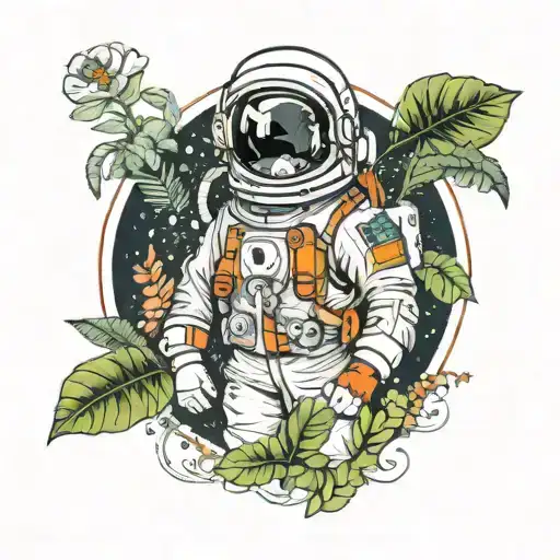 Astronaut With Cowboy Hat And Tropical Plants Intertwined