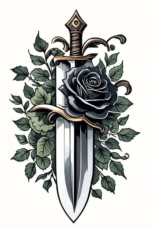 Traditional Dagger With Black Rose Wrapped