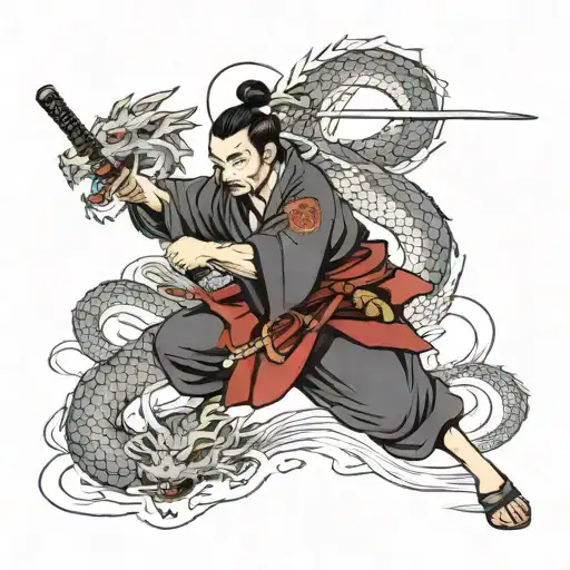 An Samurai With An Dragon Around Him And A Katana