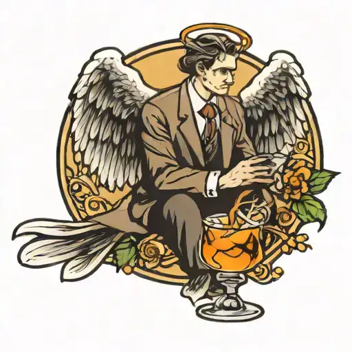 Angel Holding An Old Fashioned Cocktail