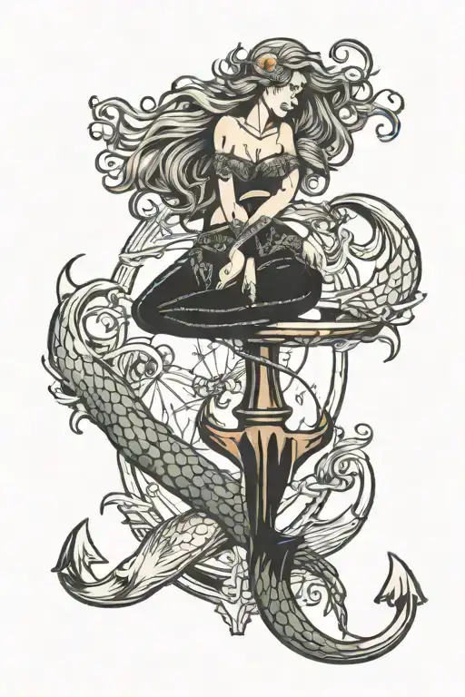 Topples Mystical Mermaid Over A Ships Anchor