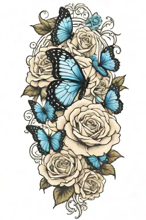 Roses And Blue Morpho Butterfly