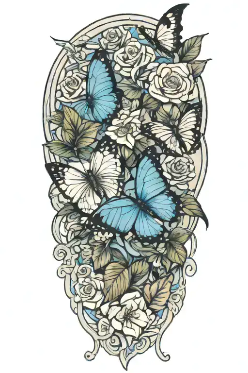 Roses And Blue Morpho Butterfly And Chickadee