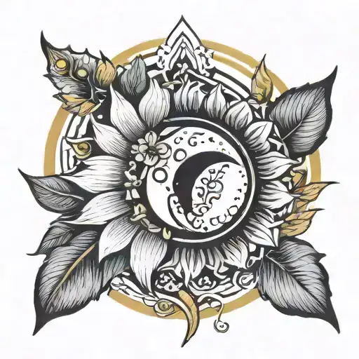 Half Moon Half Sun With Flower