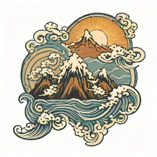 Montains And Ocean Waves