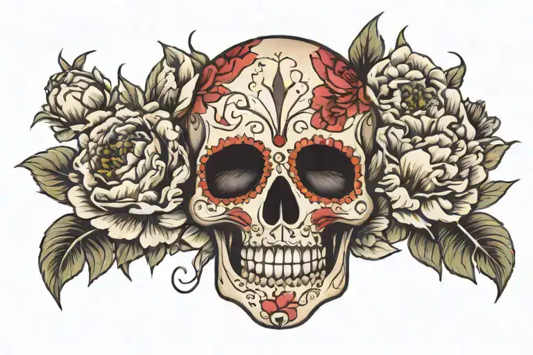 Sugar Skull And Peony Flowers