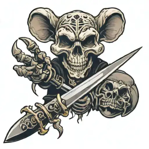 Skull And Rat Holding A Knife