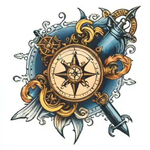 Dive Compass Surrounded By Navy Anchor