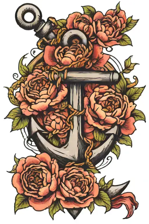 Anchor And Peony Flowers
