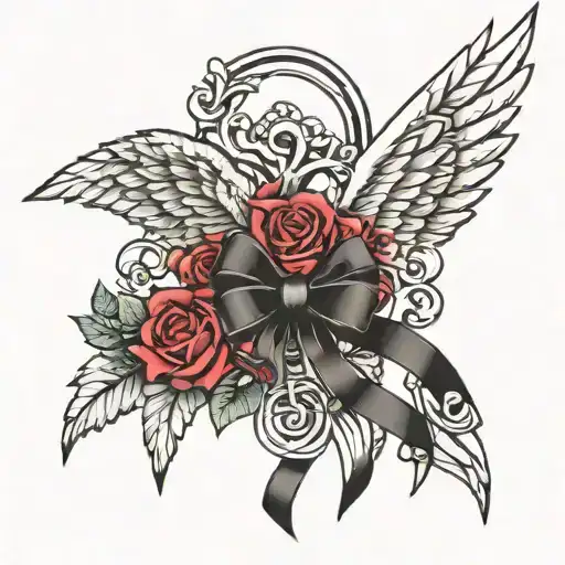 Angle Wings Sew On With Black Ribbon