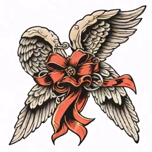 Angel Wings With Black Ribbon Holding Then On