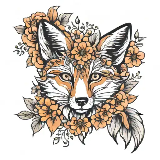Fox With Flowers Surrounding