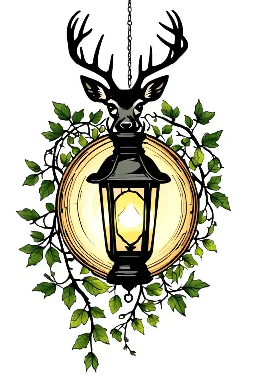 Lantern Shining Light Hanging From Vine Incorporate Deer Buck Silhouette