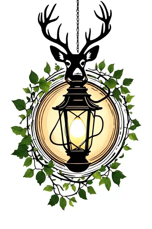 Lantern Shining Light Hanging From Vine Incorporate Deer Buck Silhouette