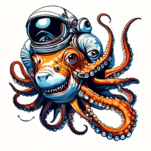 Octopus Shark Anglerfish Following Astronaut