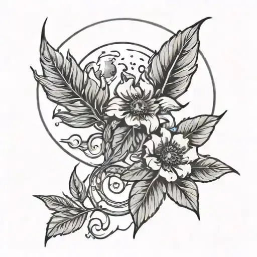 Plant And Moon Simple Line Art