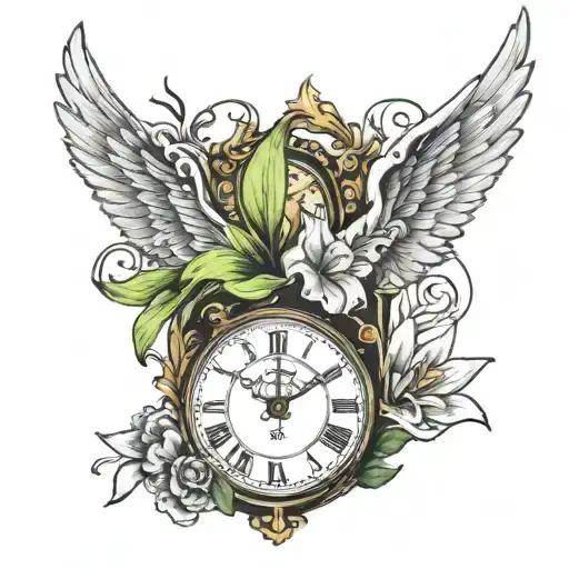 Grandfather Clock And Wings And Lily Flower