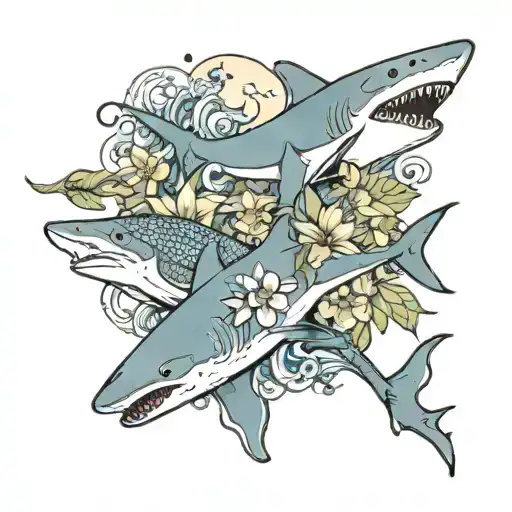 Shark Whale And Gecko And Sun Flower