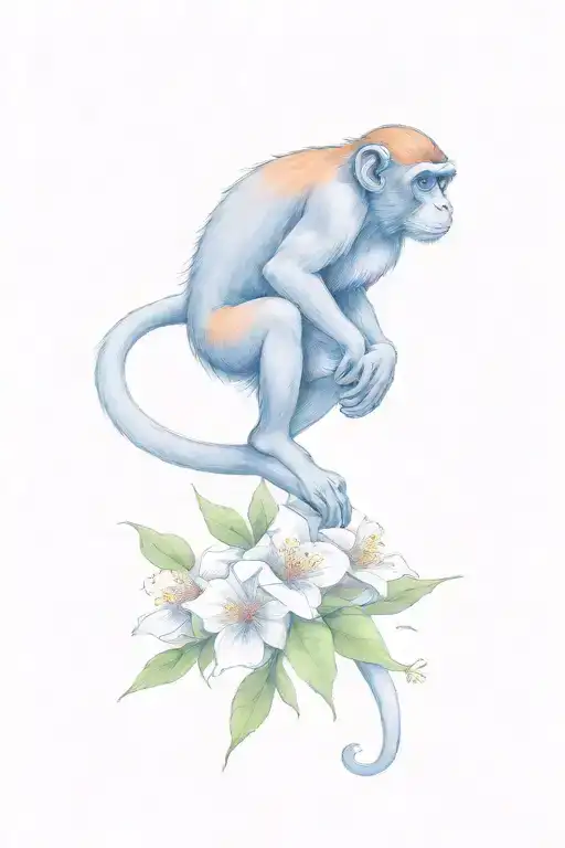 Rhesus Monkey Surrounded By Flowers Growing