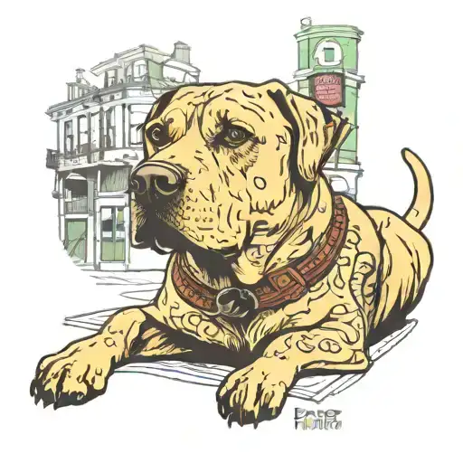 Boston Streets And Yellow Lab Dog Sitting