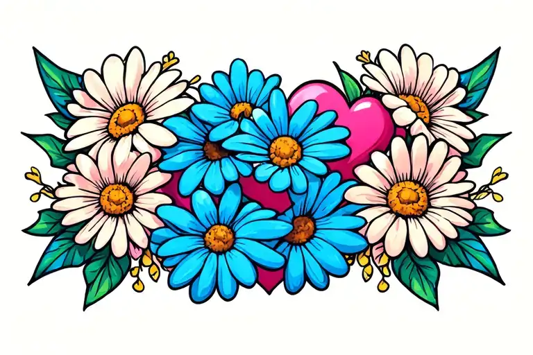 Cartoon Hearts And Daises