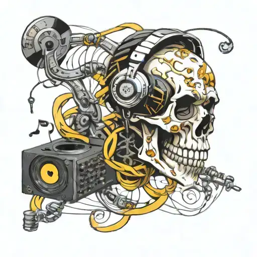 Skull Dj Mixing Music Notes Dna Strand