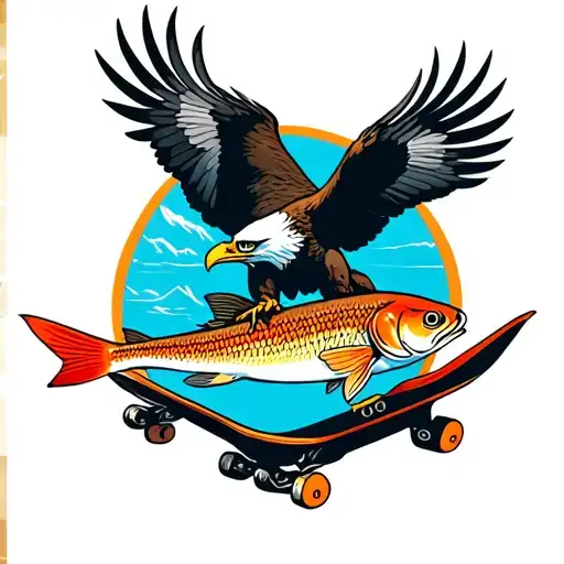 An Eagle Catching A Fish While Skateboarding