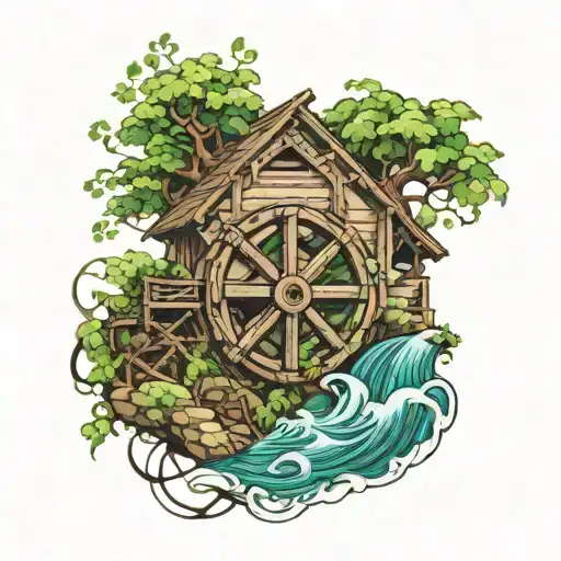 Water Wheel Water Flowing Overgrown Vines