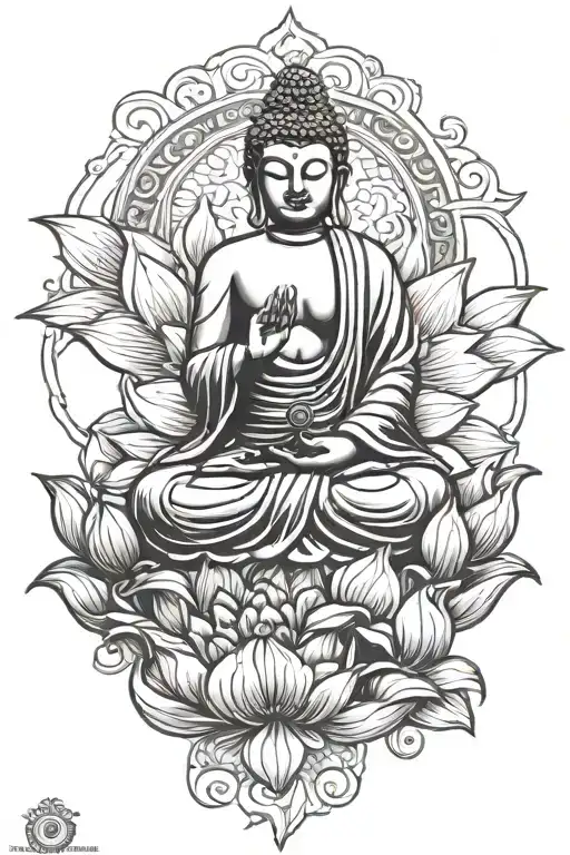 Buddha Sitting On Lotus Flower Blooming