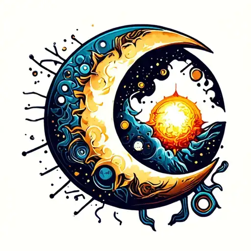 Mechanic Sun And Moon Tattoo Design Inspired