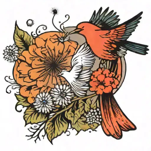 Dandelion Blowing To Bird And Salmon