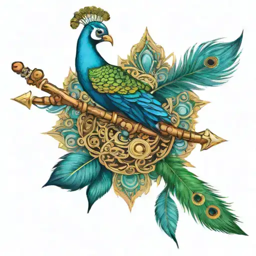 Krishna Flute With Peacock Feather And The Flute As An Arrow