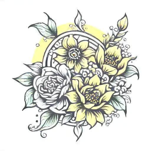 Flowers In A Line Sun Rising