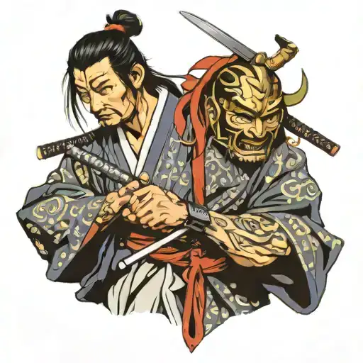 Miyamoto Musashi With A Samurai Mask With Katana And Pray Hand
